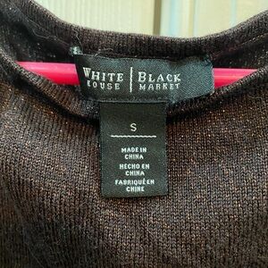 White House Black Market Women's Dark Brown copper sparkle Sweater w tassel tie